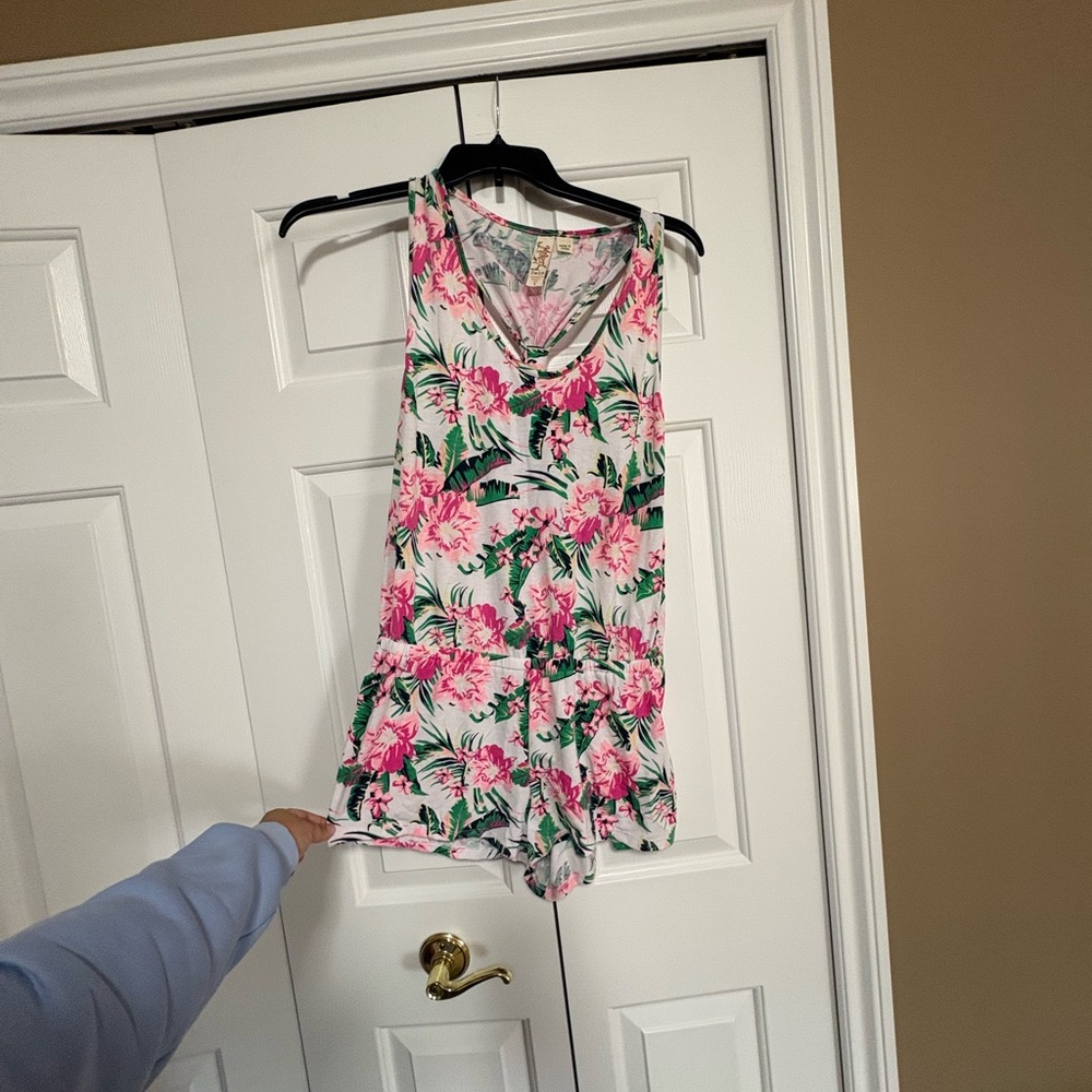 Pink and Green Floral Swim romper
